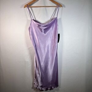 Bebe Y2K Slip Dress Large Cowl Neck Satin Mini Vintage Lavender Vintage USA NWT